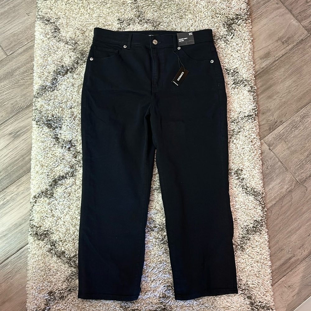 Express black denim high waist straight leg 12S short